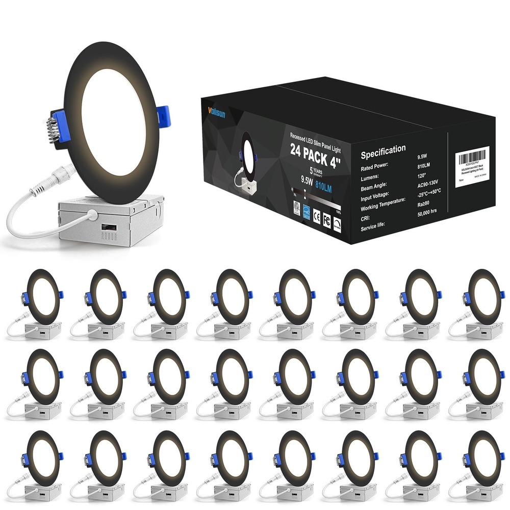 VOLISUN 24 Pack 4" LED Recessed Lighting 9.5W 810LM 5CCT Dimmable Black Slim